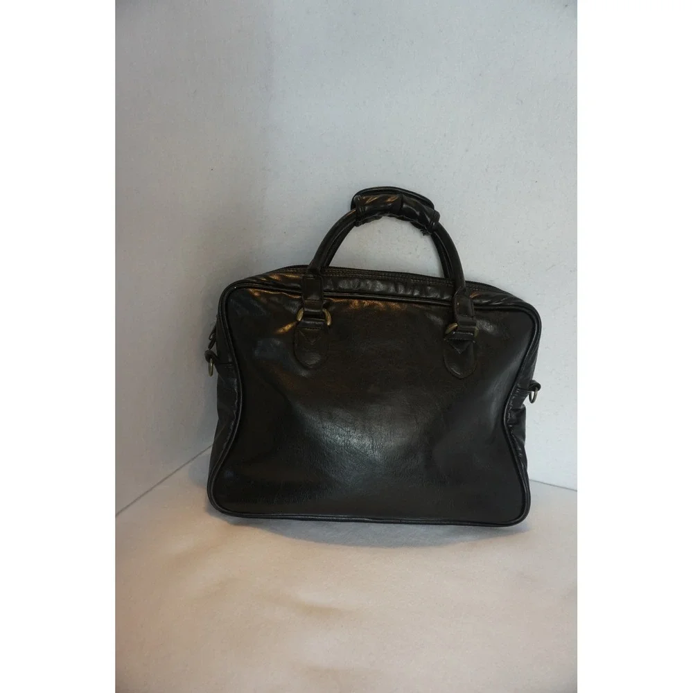 Mercury Luggage Seward Trunk Black Faux Leather Briefcase Attache Bag 8113